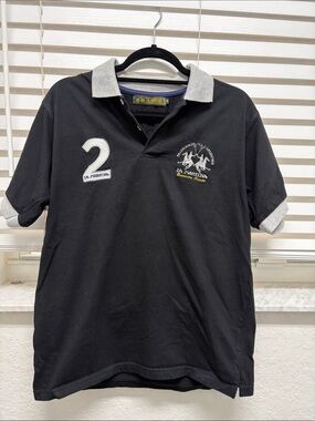 Men's Black Polo Shirt with Gray Trim